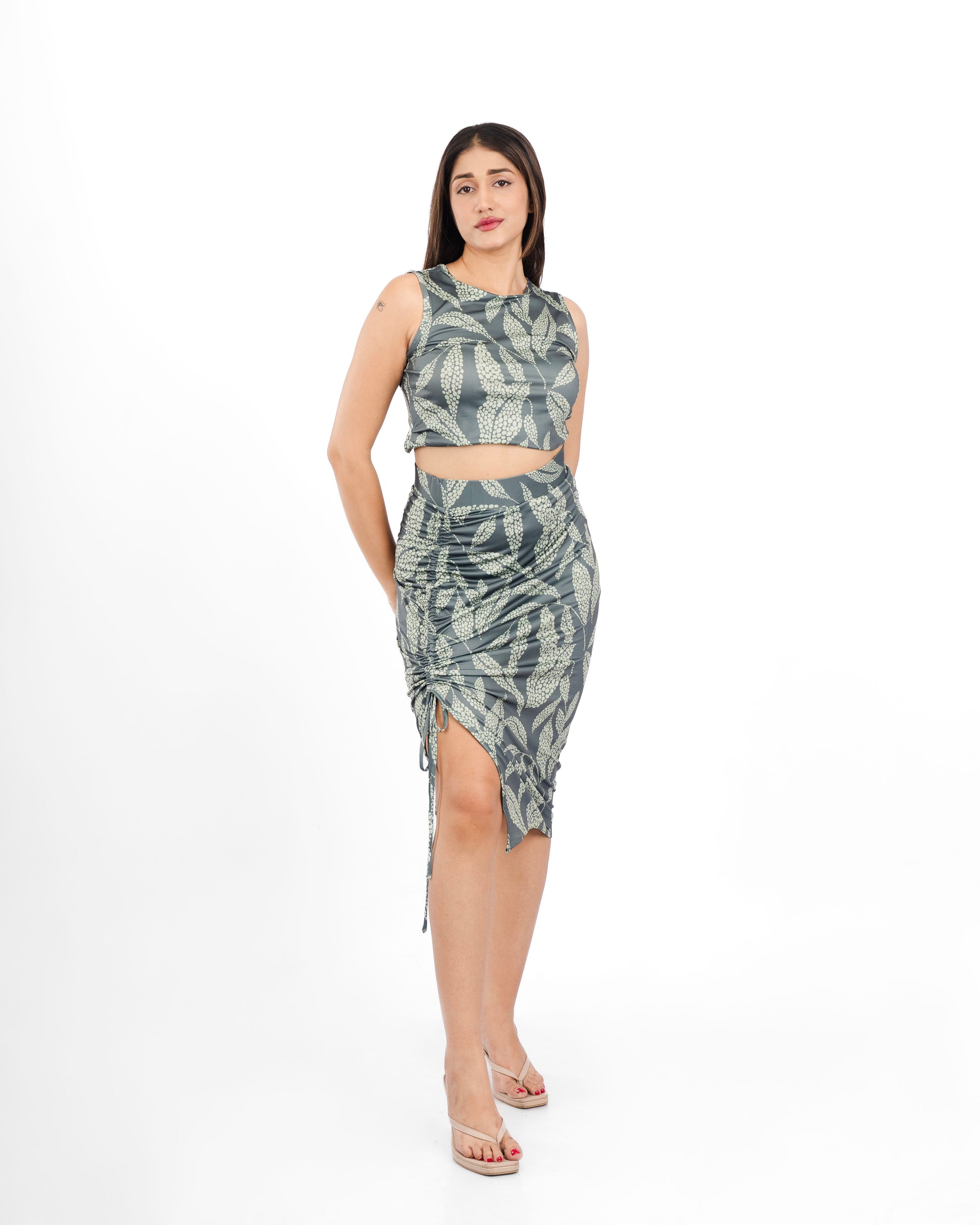 Ruched Side Split Skirt